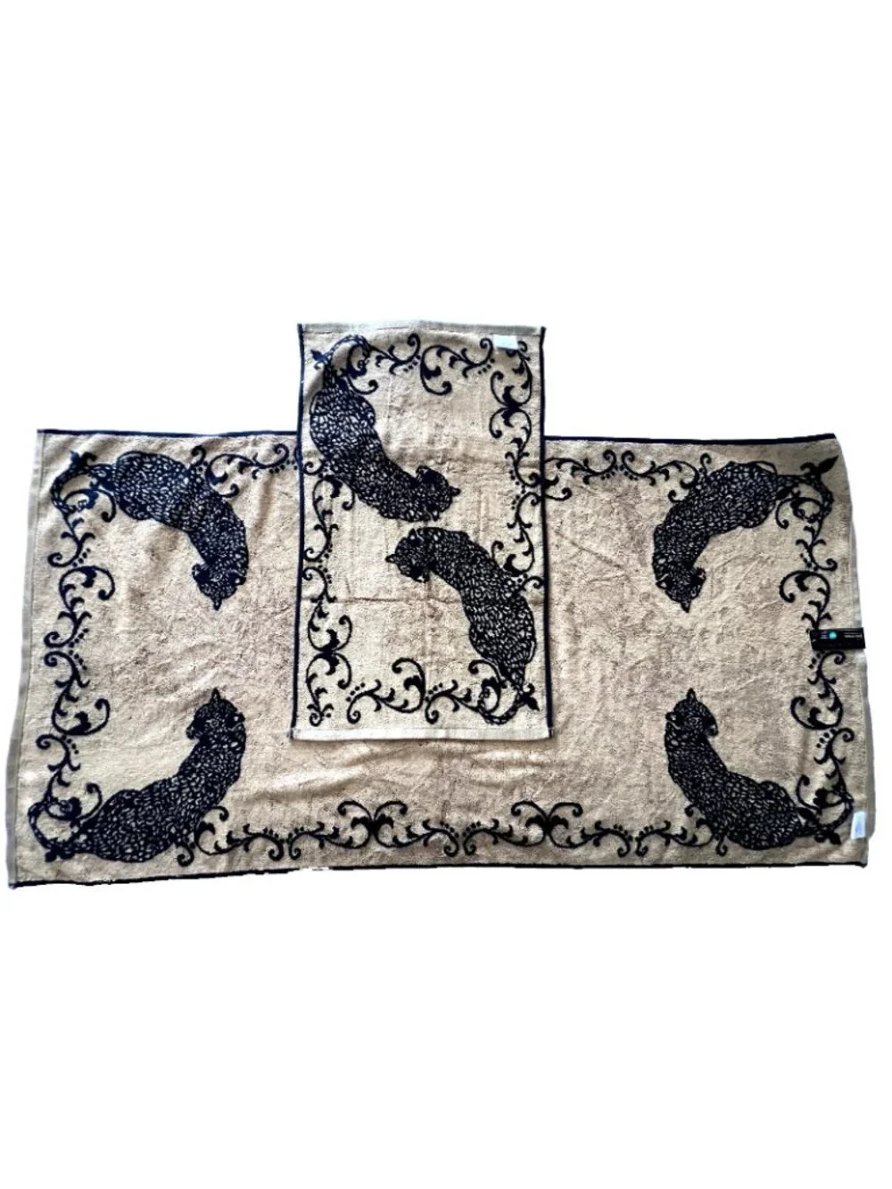 Leopard Cheetah Bath Towel Set 2 Black Gold Reversible 100% Cotton Animal Print